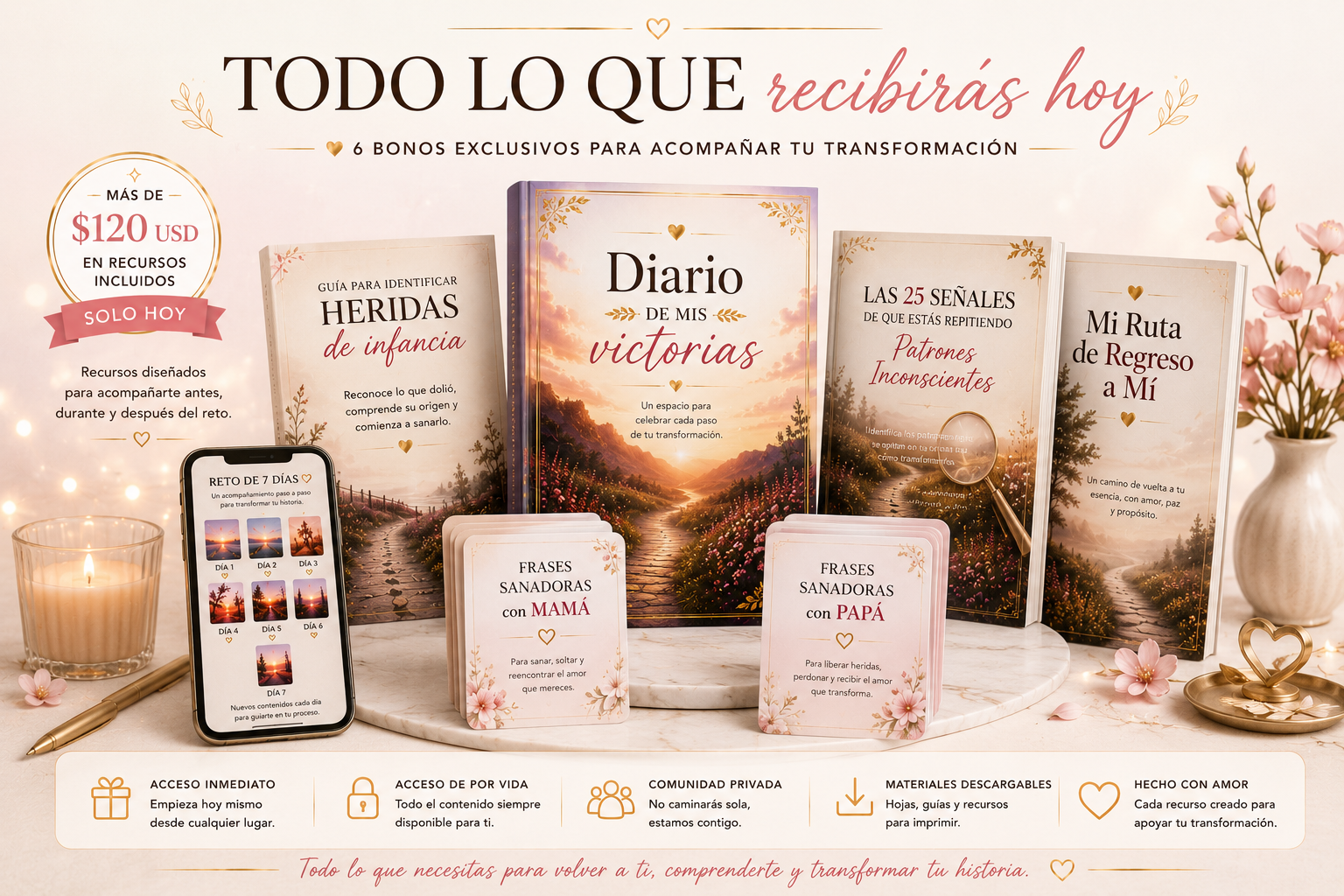 Todo lo que recibirás hoy — 6 bonos exclusivos para acompañar tu transformación